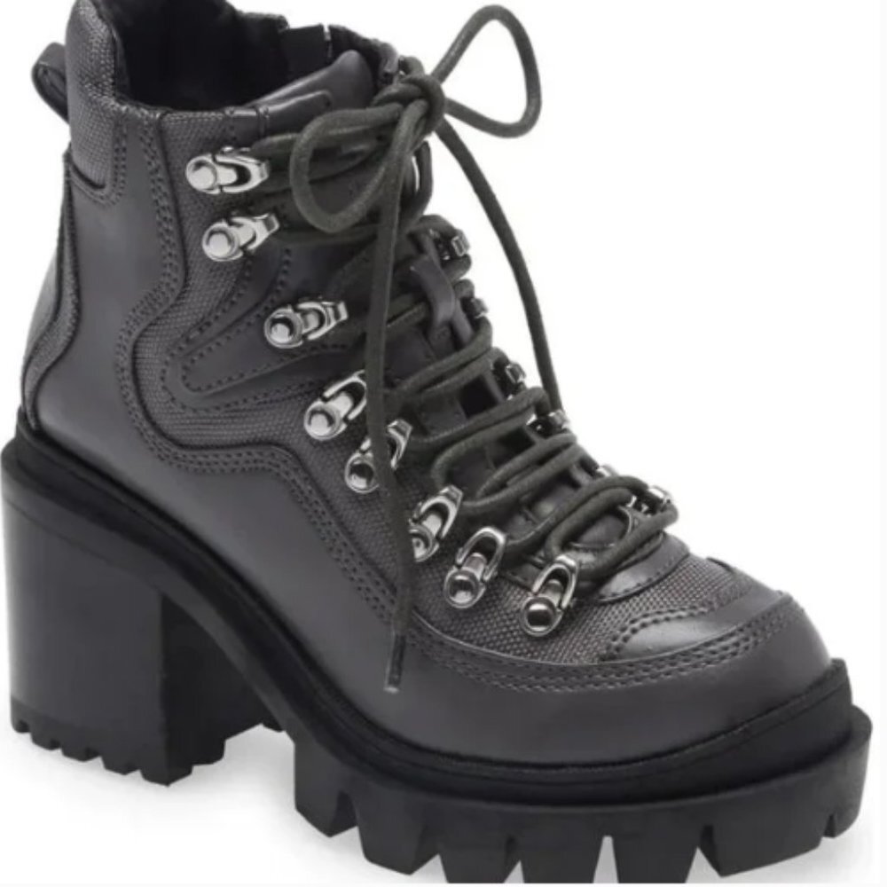 New Jeffrey Campbell Road Rage Lace-up Heeled Boots Dark Gray size 8M - Picture 1 of 10